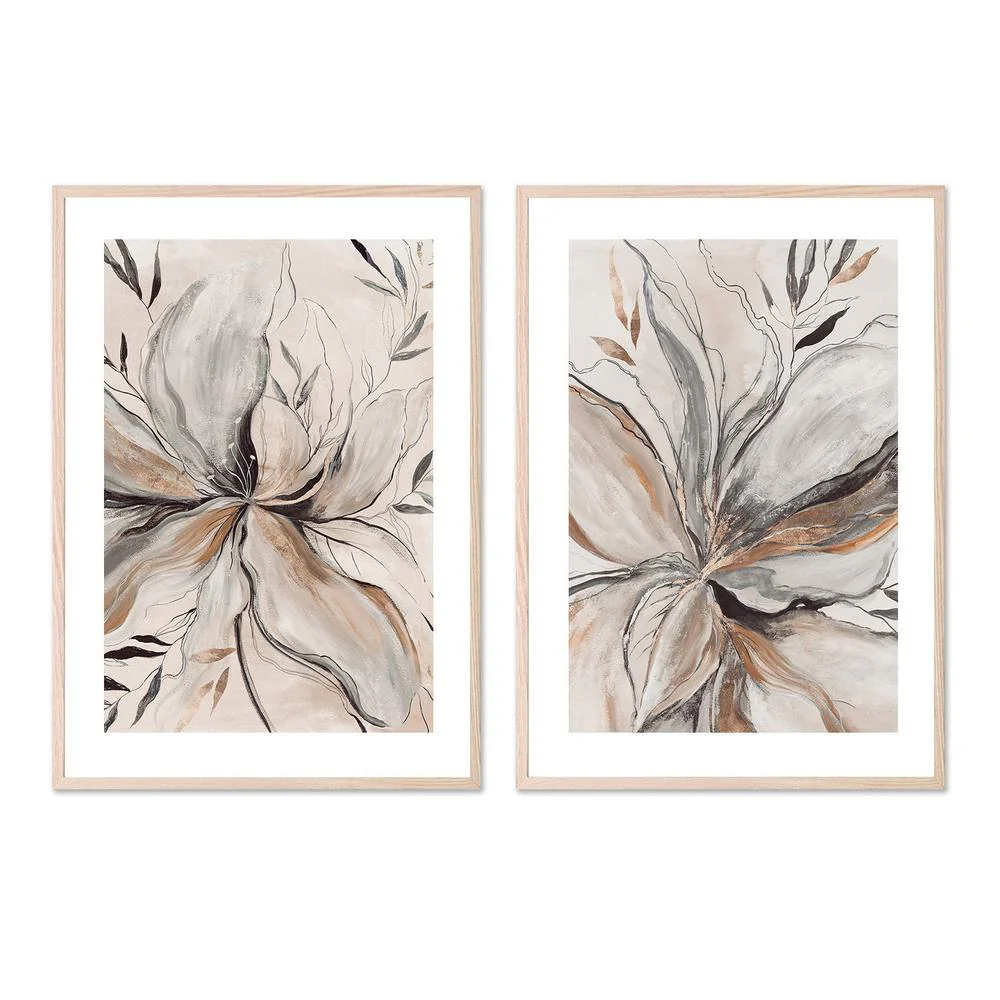 Gold Brown Charcole Flower, Style A & B, Set Of 2 - Image 6