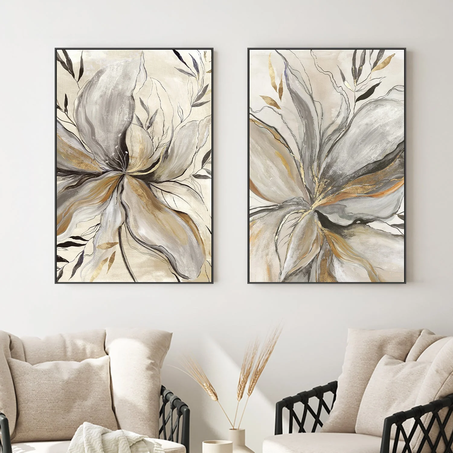 Gold Charcole Flower, Style A & B, Set Of 2 - Image 2