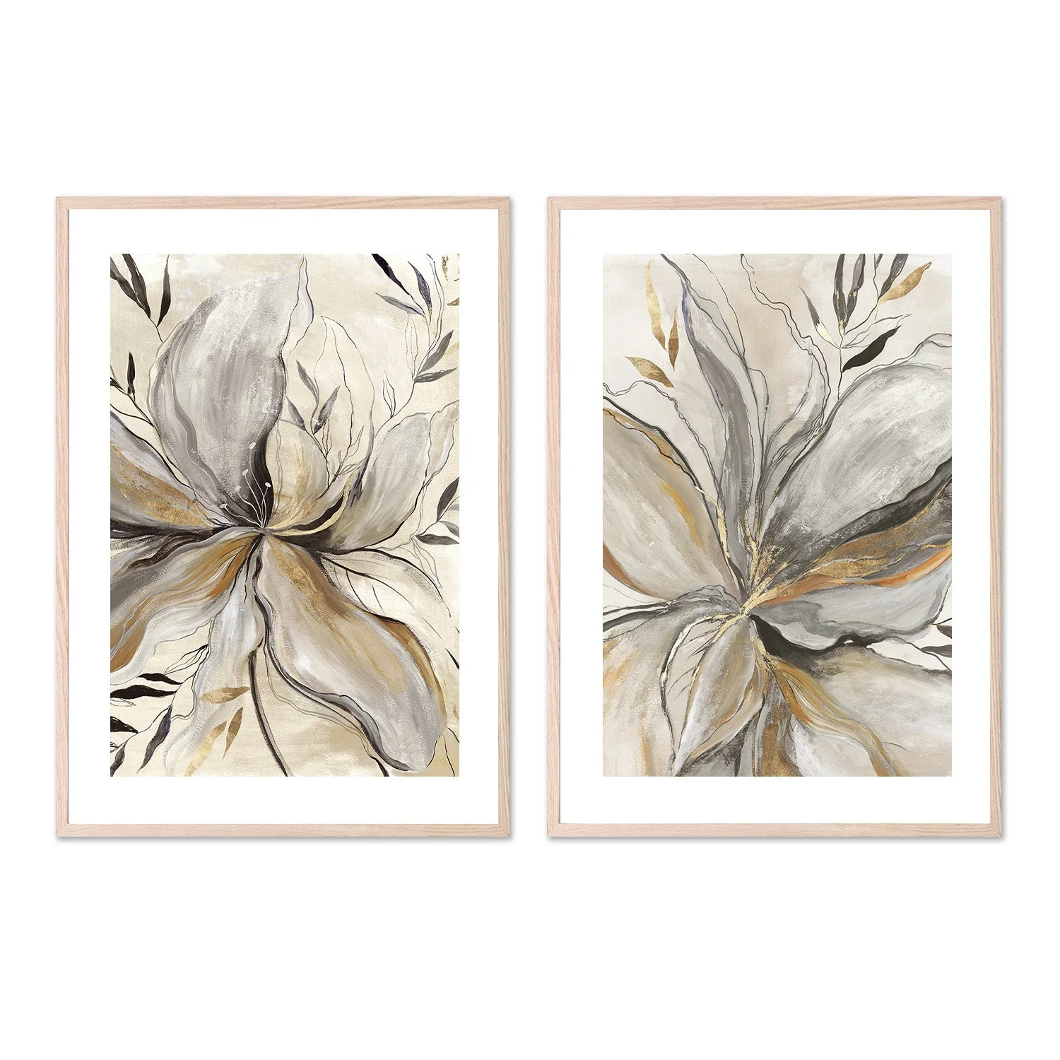Gold Charcole Flower, Style A & B, Set Of 2 - Image 6