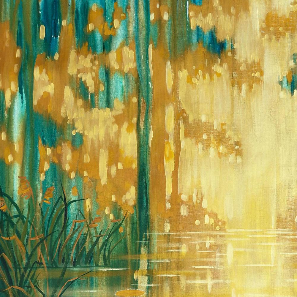 Golden-Emerald Forest Pond, Original Hand-painted Canvas by Ekaterina Prisich - Image 3
