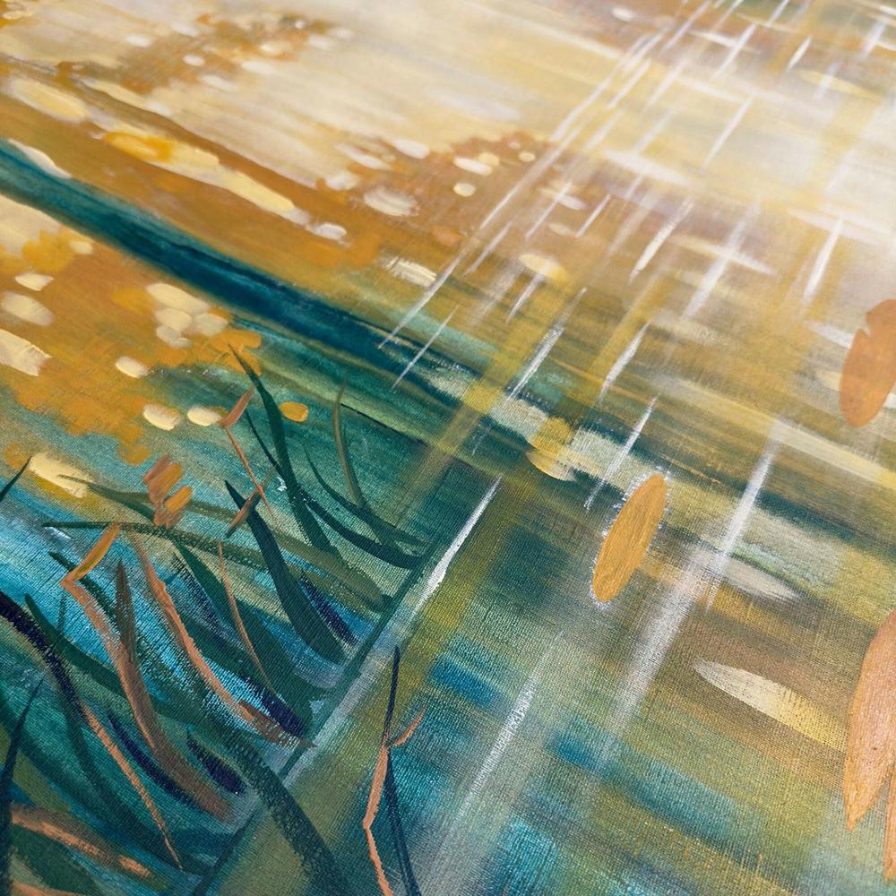 Golden-Emerald Forest Pond, Original Hand-painted Canvas by Ekaterina Prisich - Image 5