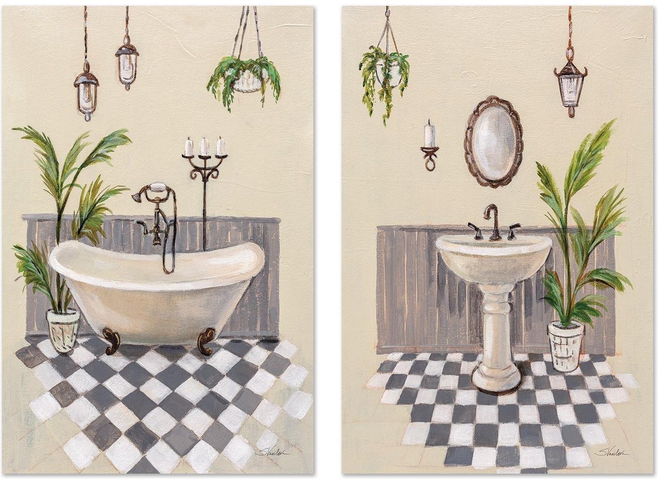 Gray Cottage Bathroom, Style A & B, Set of 2