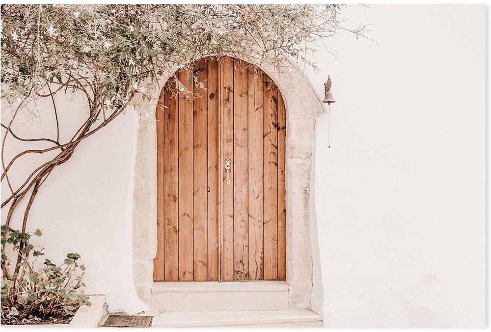 Greek house facade with brown door