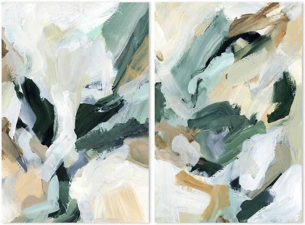 Green And Mustard Abstract, Set Of 2
