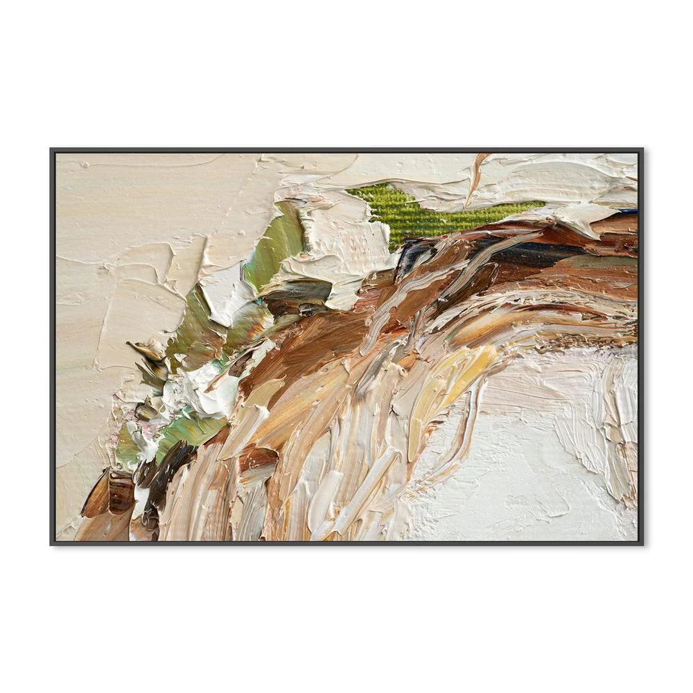 Green and White Flower Wreath, Green and Nude Abstract , Hand-painted Canvas - Image 5