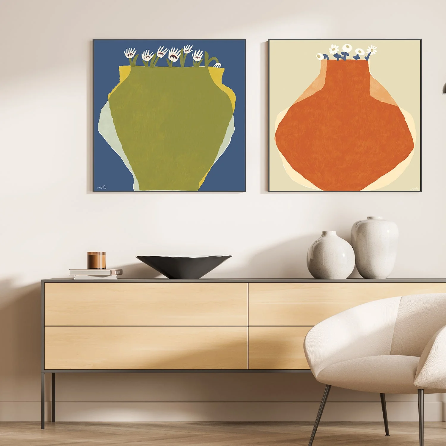 Green Vase & Orange Vase, Set Of 2 - Image 2