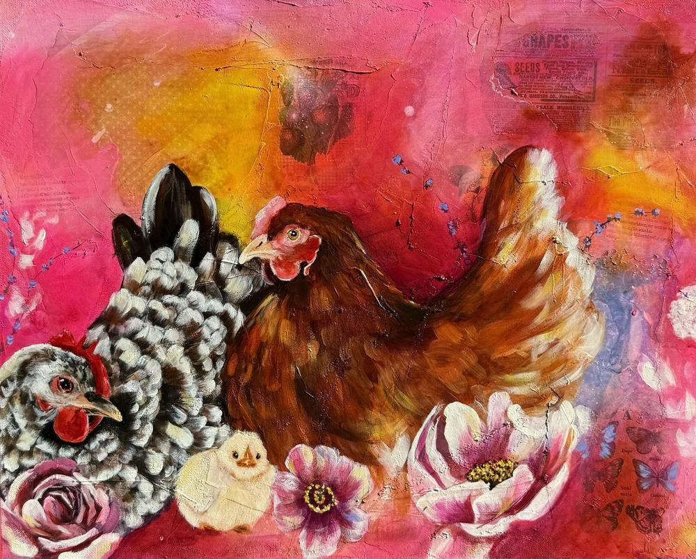 Hatching Hearts, Original Hand-Painted Canvas By Emily Birdsey