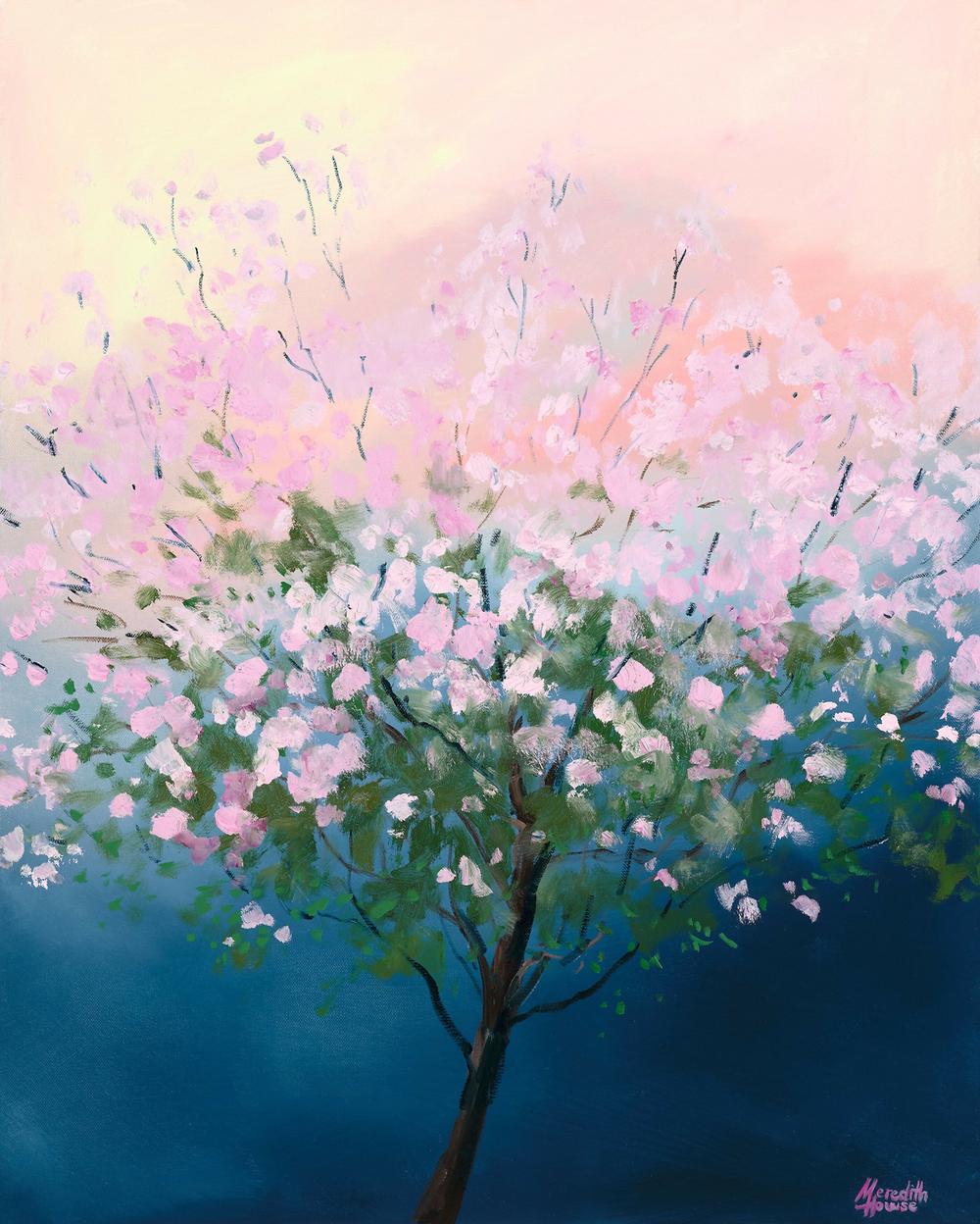 Illumination Brisbane Pink Trumpet Tree, Original Hand-Painted Canvas By Meredith Howse