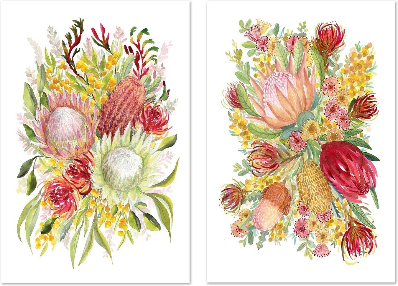 King Protea And Banksia, Style B & D, Set of 2