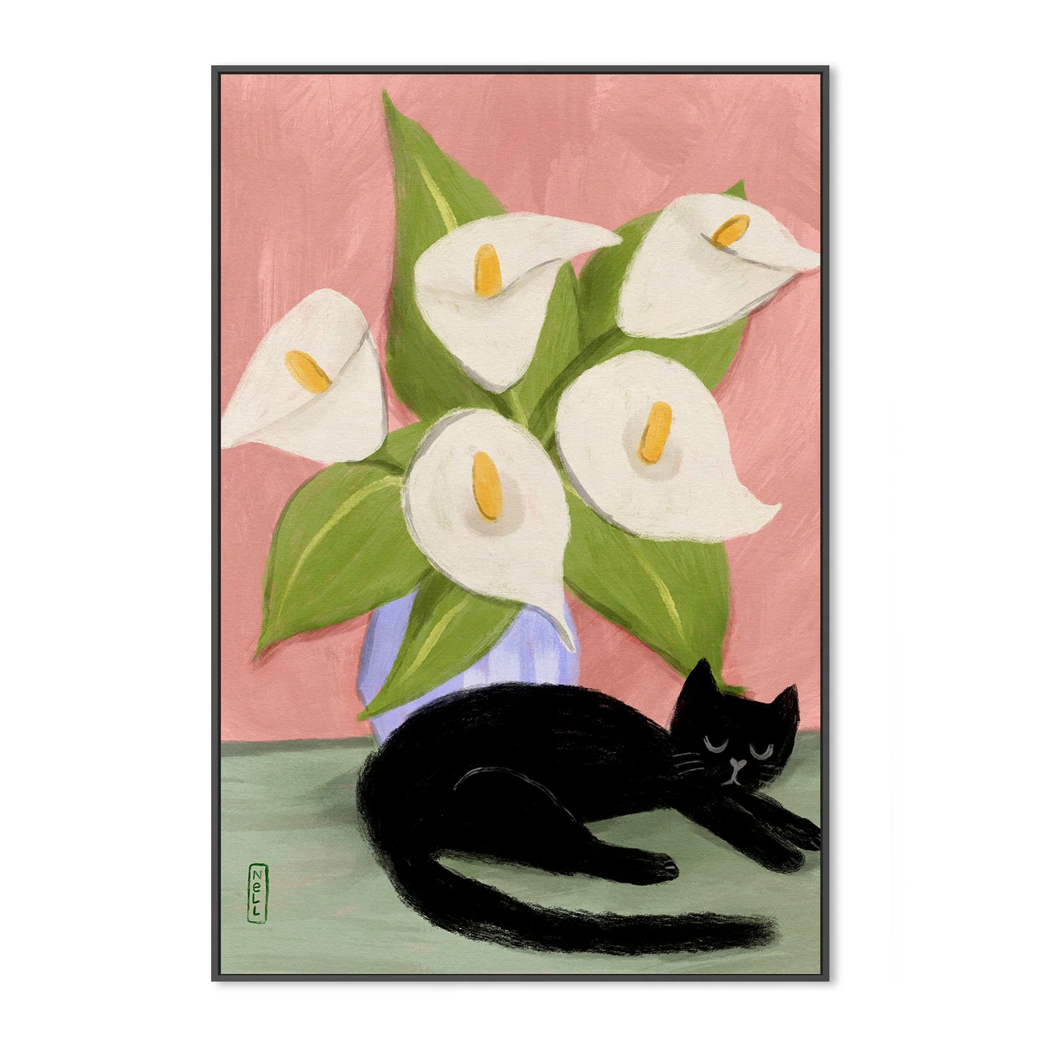 Lilies in a Vase and a black cat - Image 3