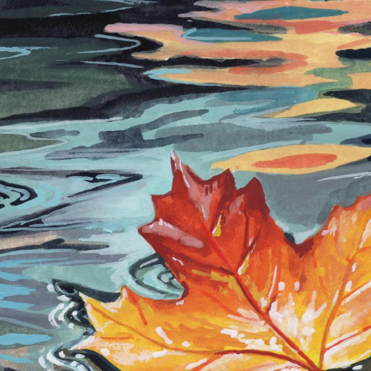Maple Leaf Floating In a Stream - Image 10