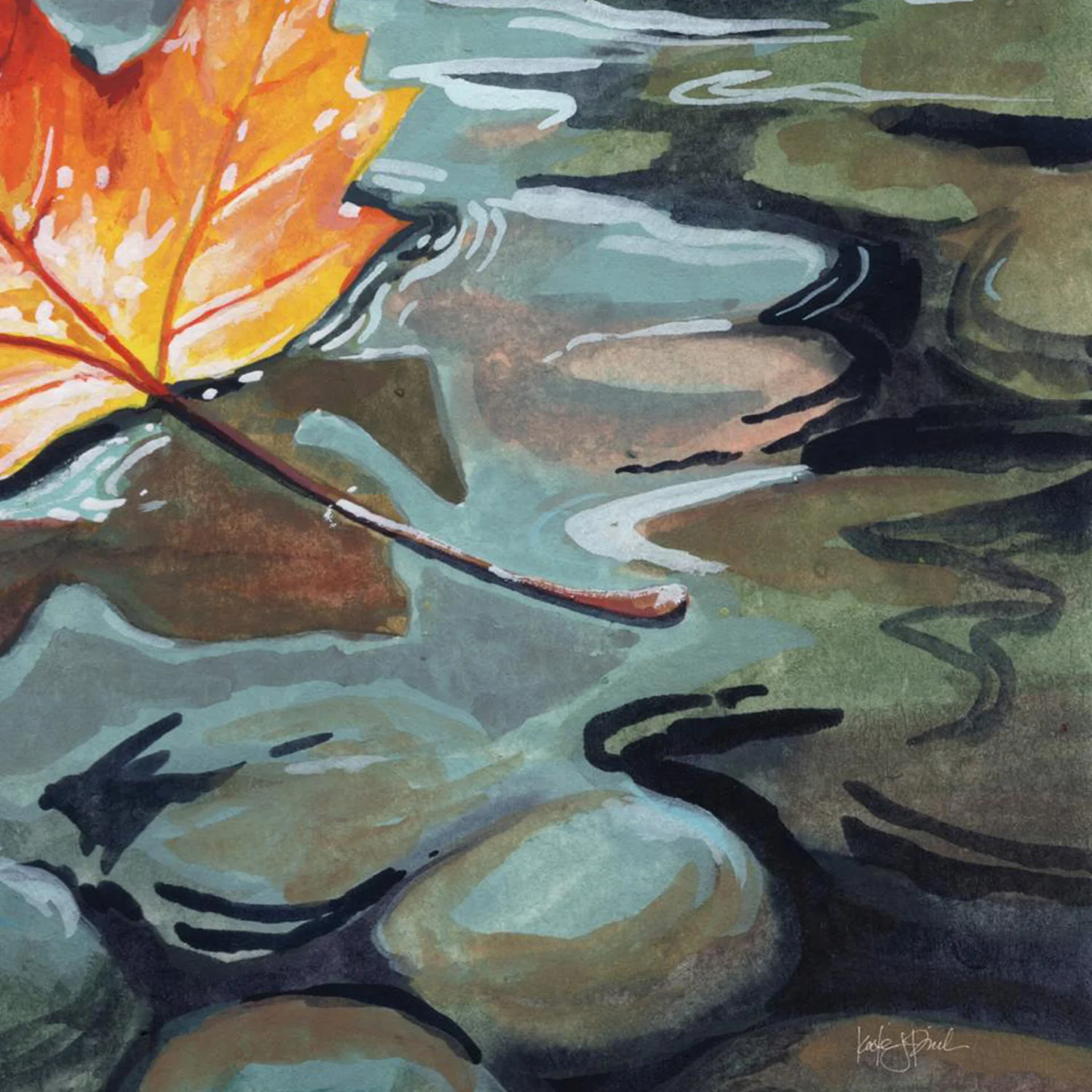 Maple Leaf Floating In a Stream - Image 11