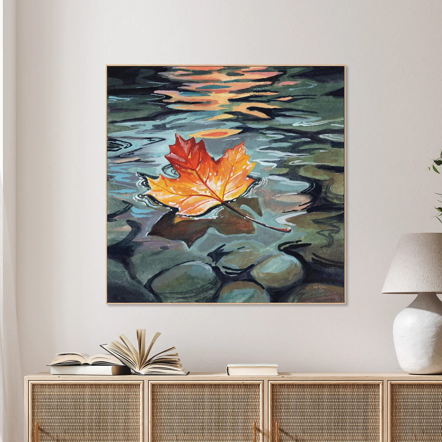 Maple Leaf Floating In a Stream - Image 2