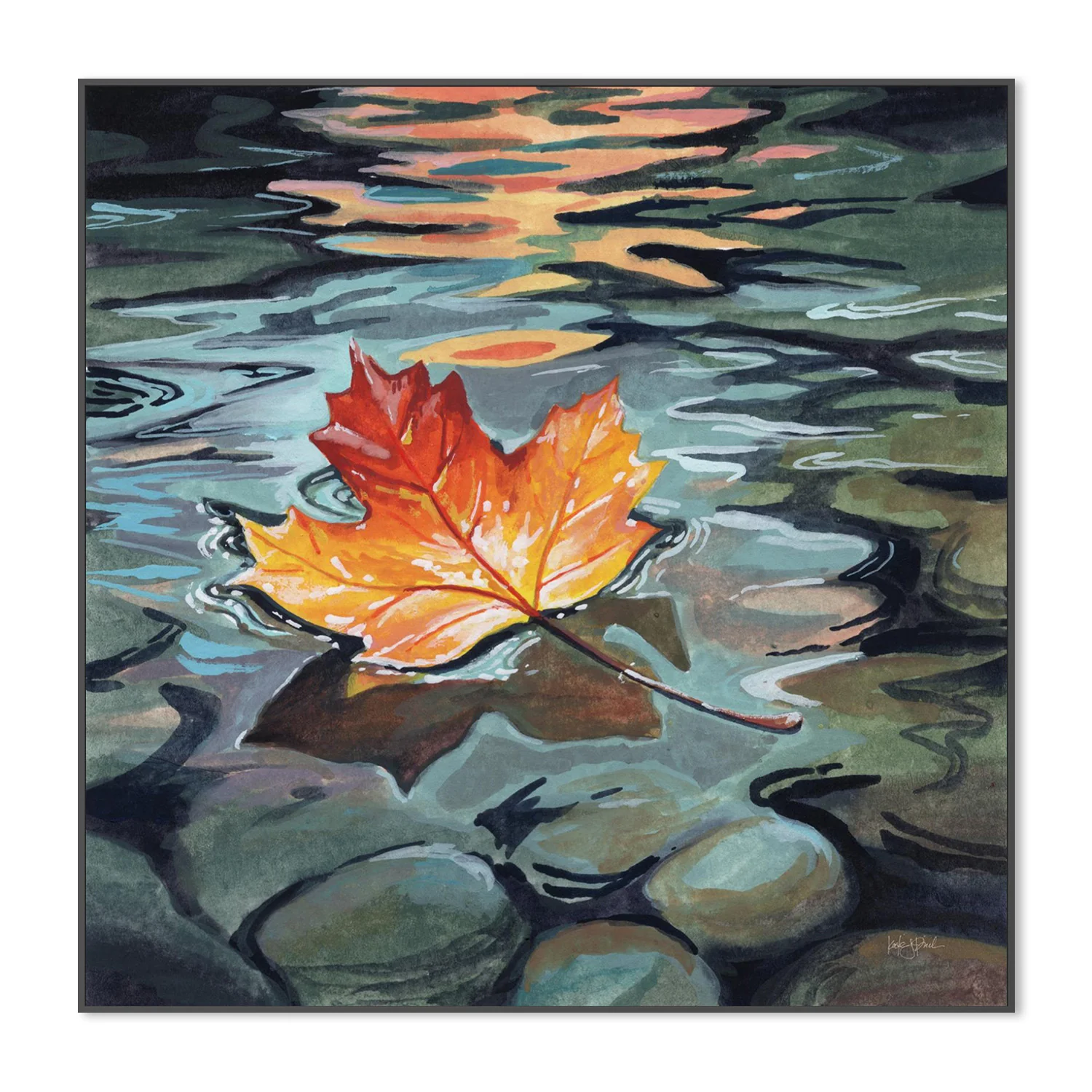 Maple Leaf Floating In a Stream - Image 3