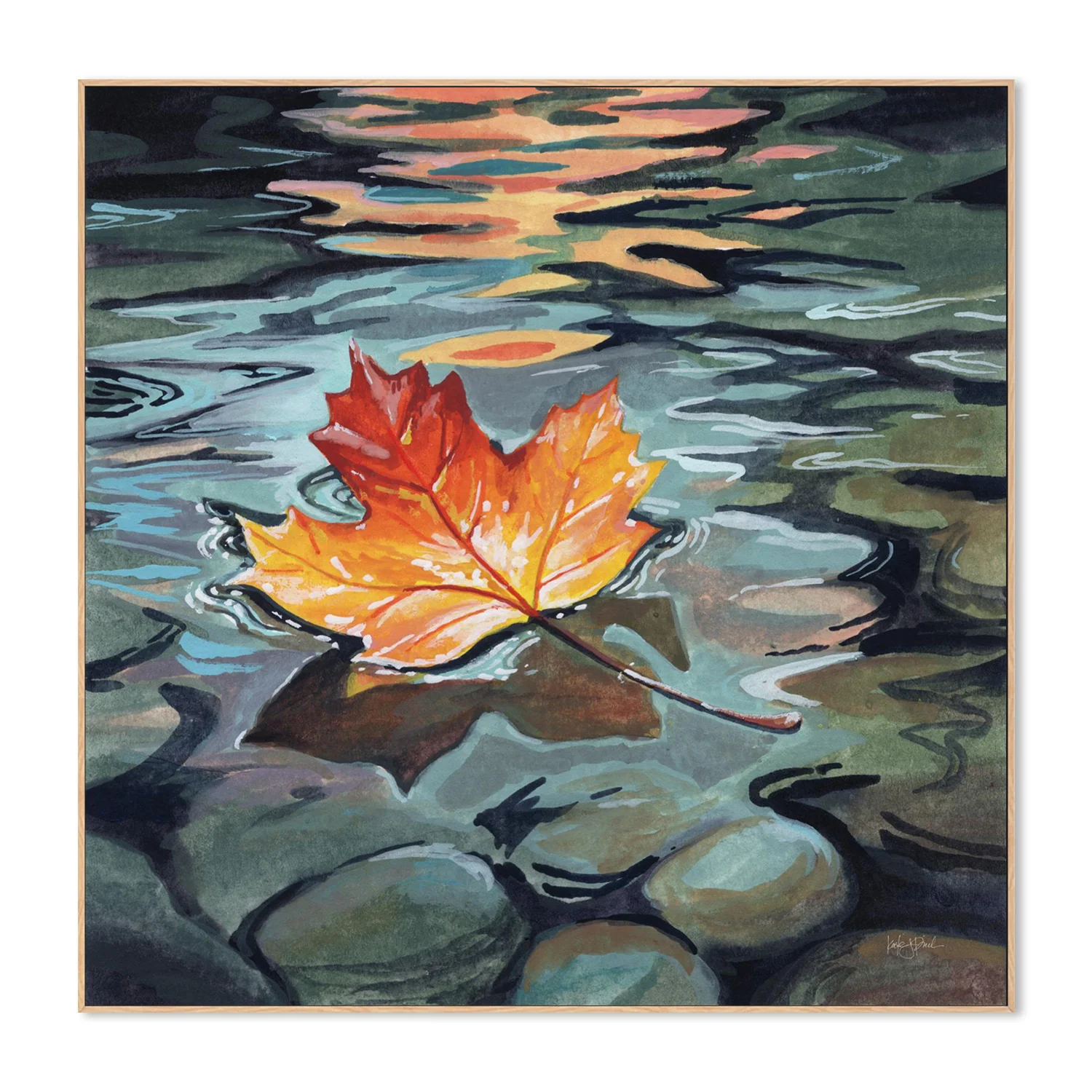 Maple Leaf Floating In a Stream - Image 4