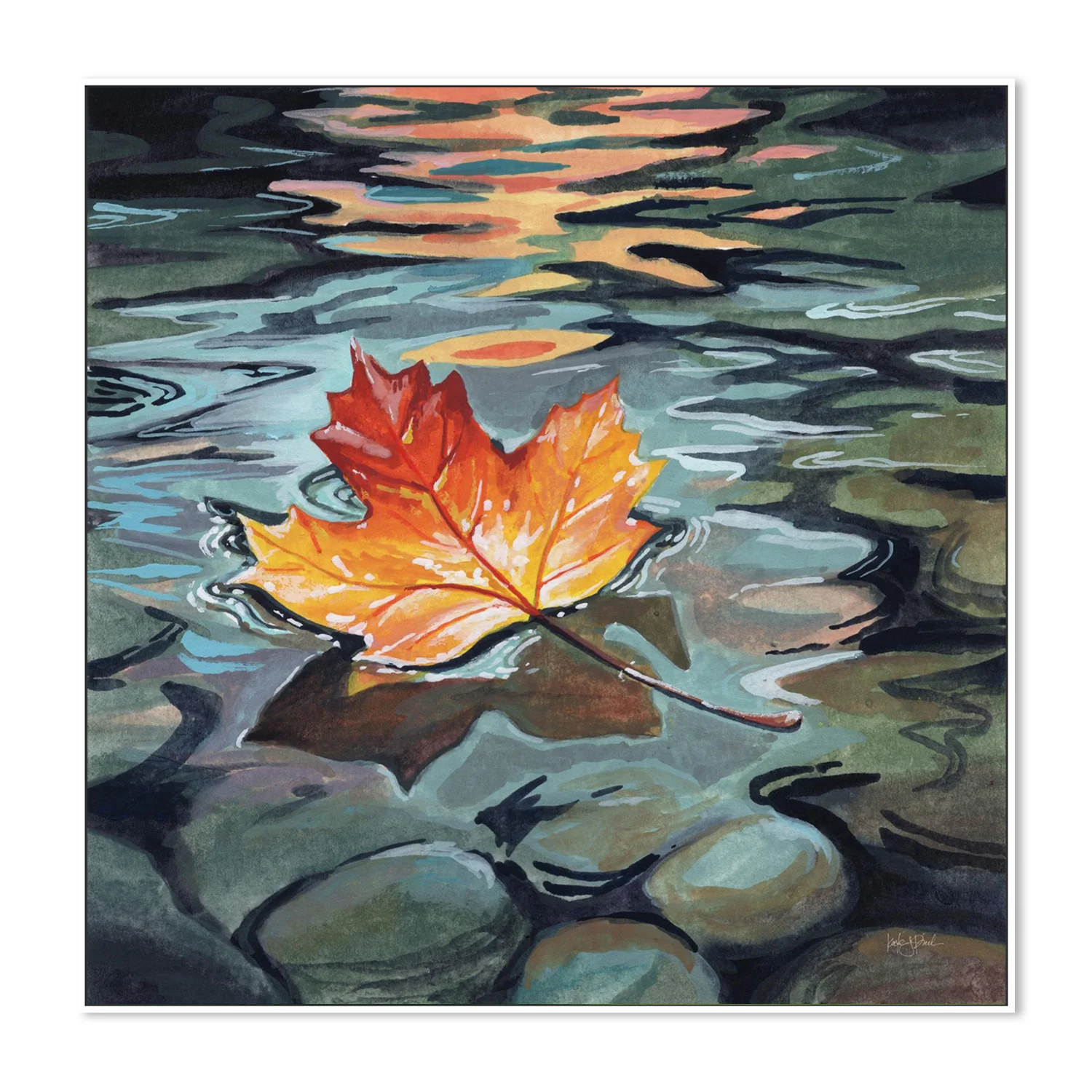 Maple Leaf Floating In a Stream - Image 5