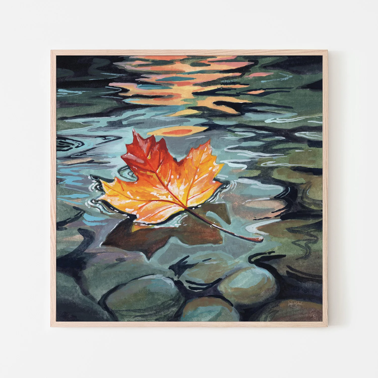 Maple Leaf Floating In a Stream - Image 6