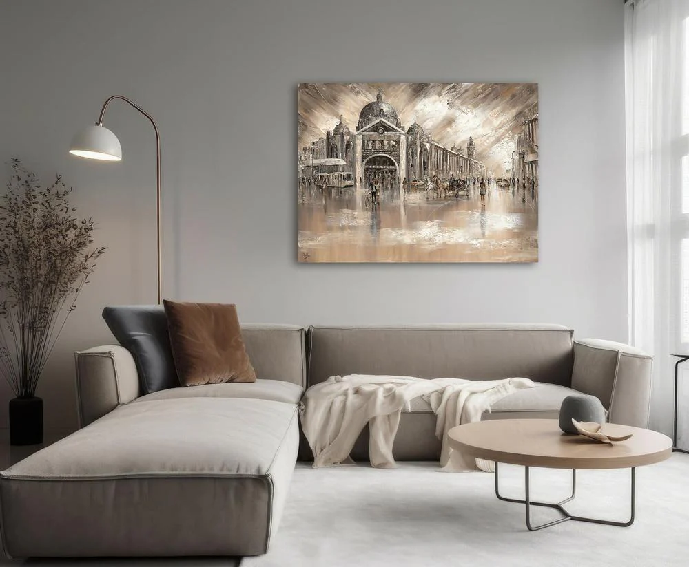 Melbourne Vibes, Flinders Station, Original Hand-Painted Canvas By Isabella Karolewicz , By Isabella Karolewicz - Image 3