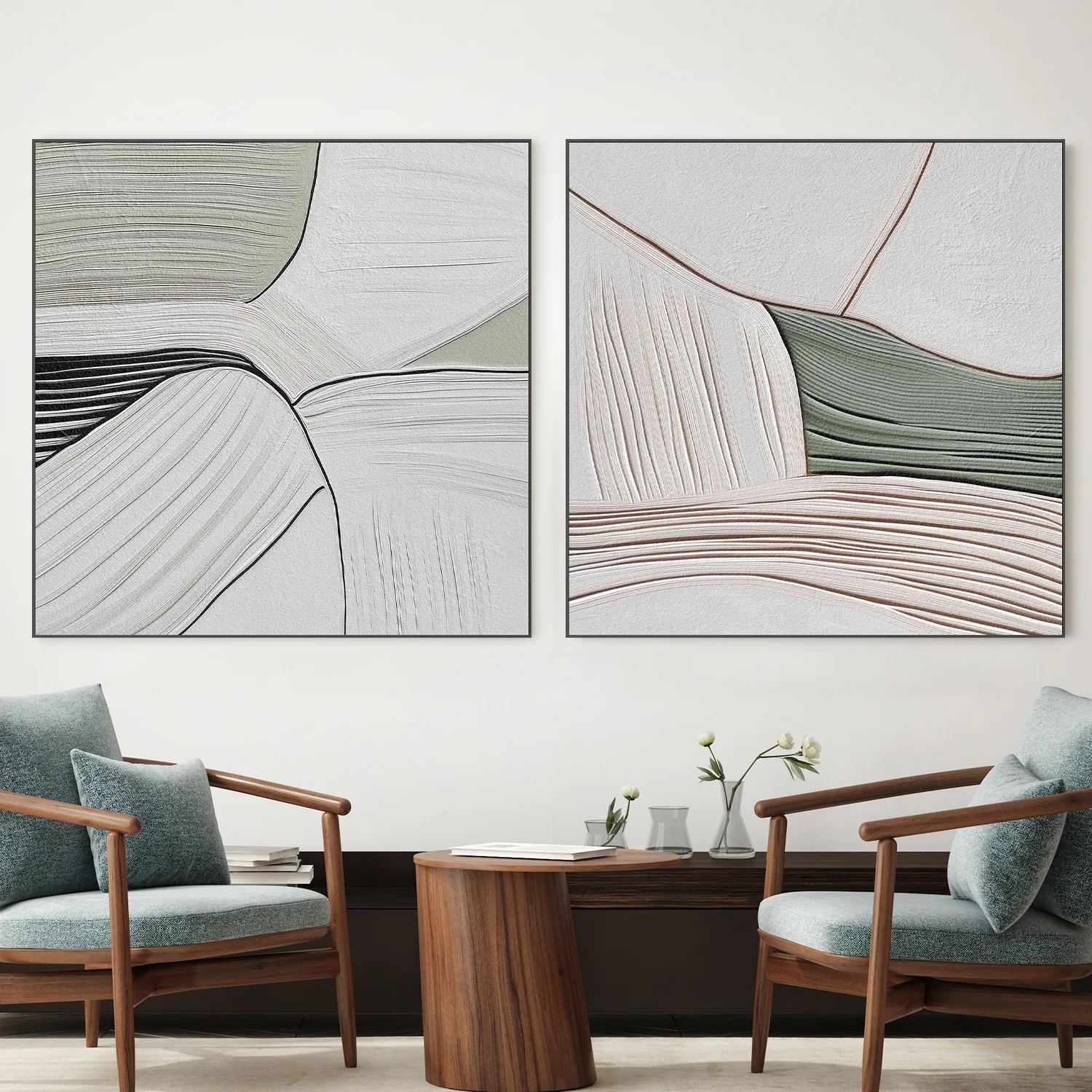 Minimal Lines Grey Green, Style A & B, Set Of 2 - Image 2