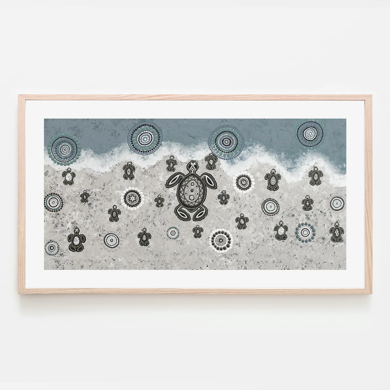 Mother Turtle With Her Babies On Lifes Journey Together, Blue Tone - Image 7