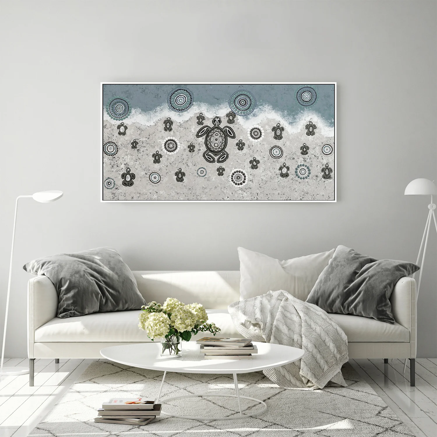 Mother Turtle With Her Babies On Lifes Journey Together, Blue Tone - Image 8