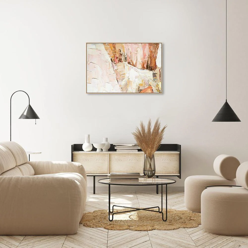 Mustard and Pink Abstract , Hand-painted Canvas - Image 6