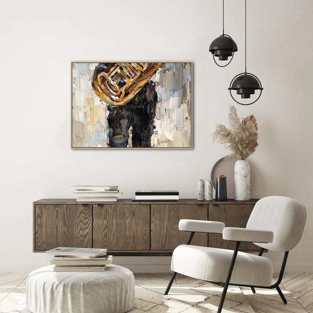 Mustard, Black and Grey Abstract , Hand-painted Canvas - Image 6