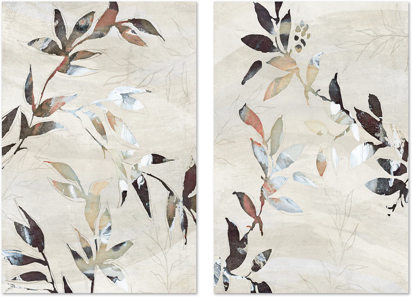 Neutral Botanical, Style E & F, Set of 2