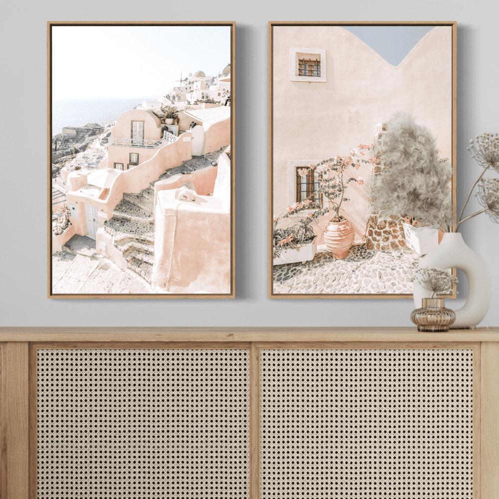 Oia Santorini Views And Old Stone Wall, Set Of 2 - Image 2