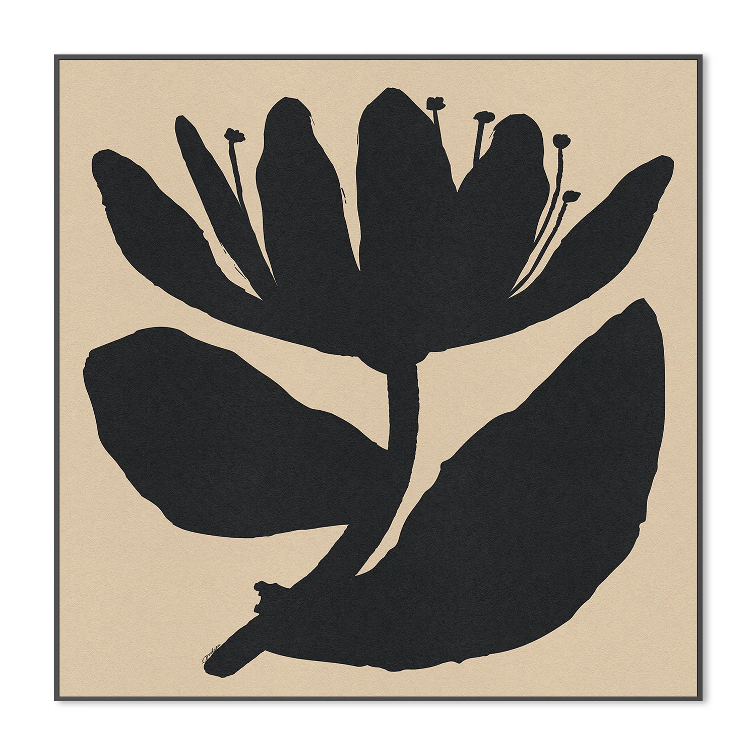 Open Black Flower On Beige - Image 3