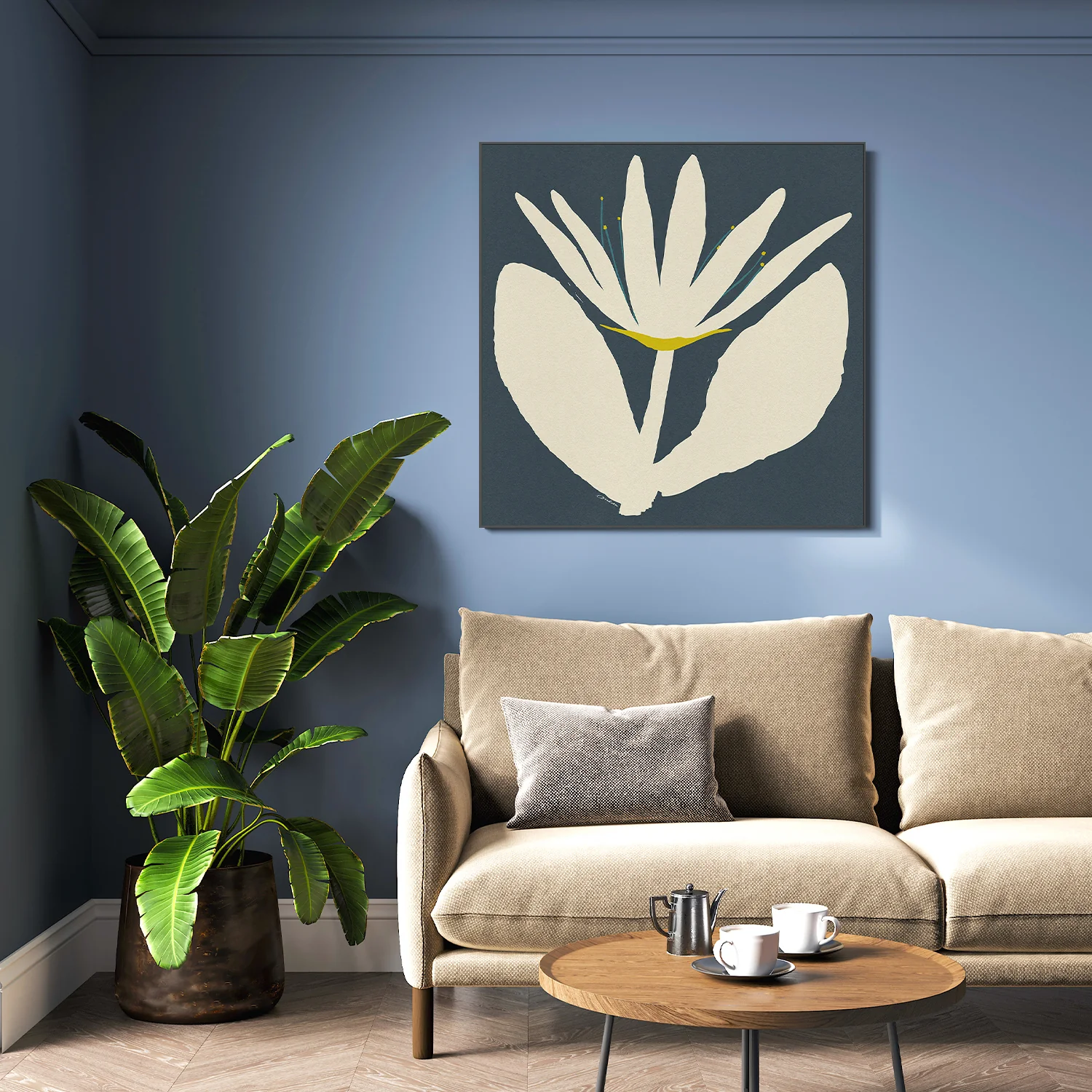 Open Cream Flower On Blue - Image 7