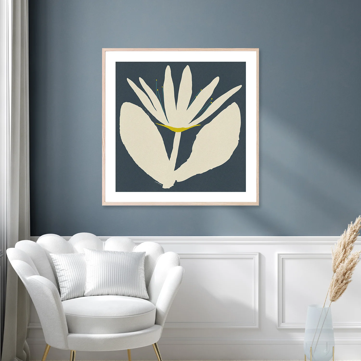 Open Cream Flower On Blue - Image 8
