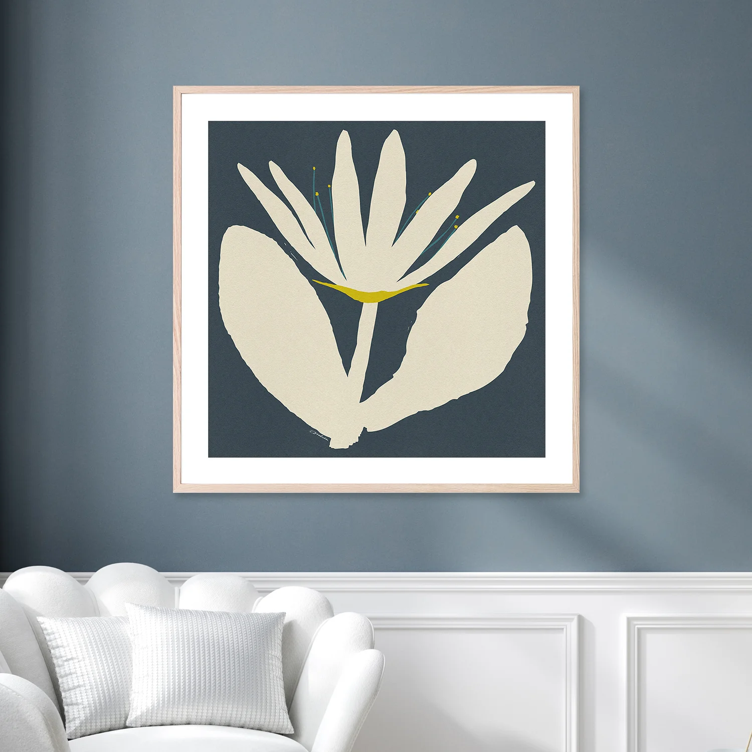 Open Cream Flower On Blue - Image 9