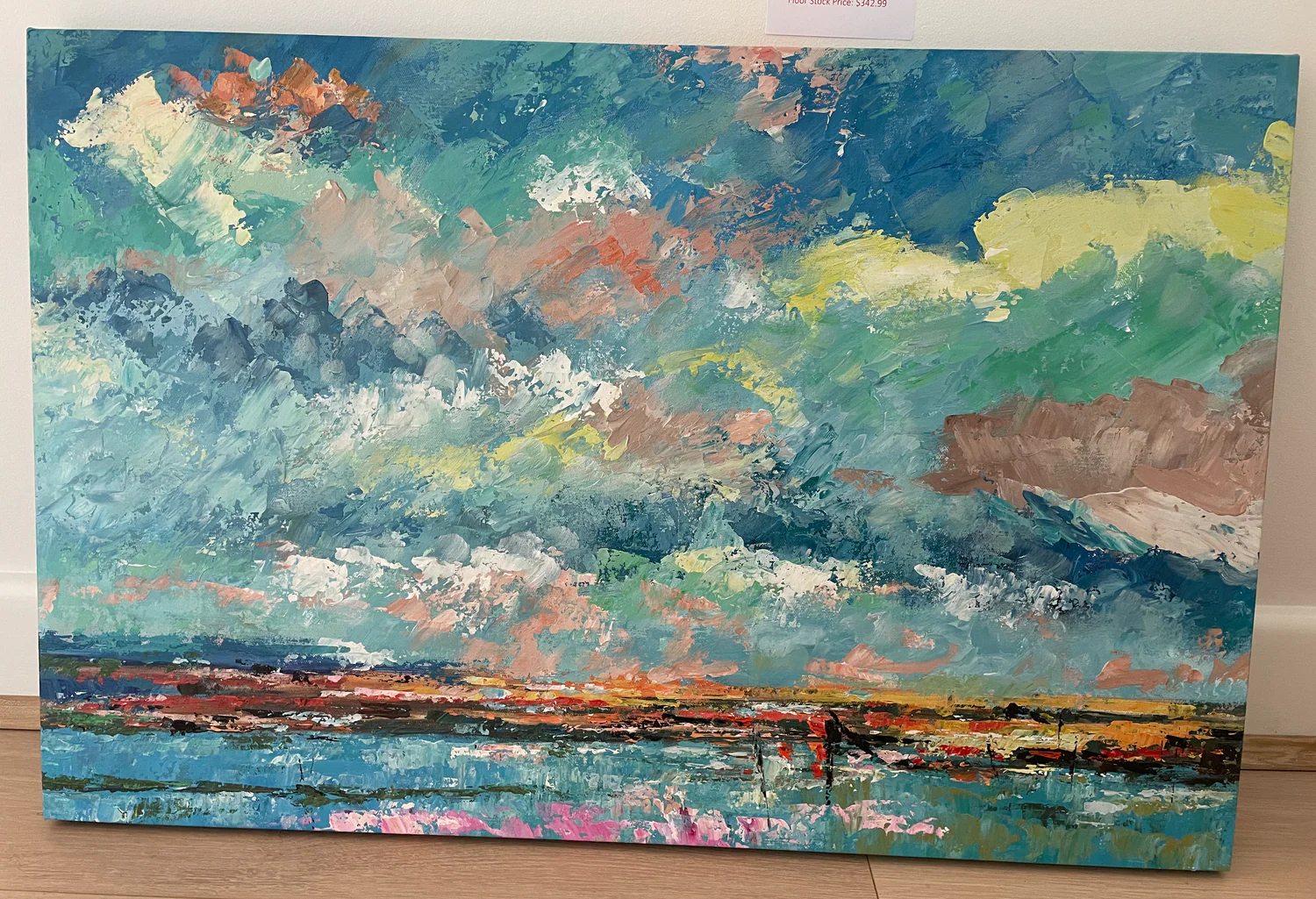 OVER THE BLUE AND GREEN LAKE, HAND-PAINTED STRETCHED CANVAS 60x90cm - Image 2