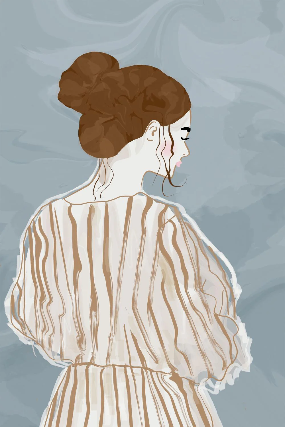 Pensive Woman Striped Dress