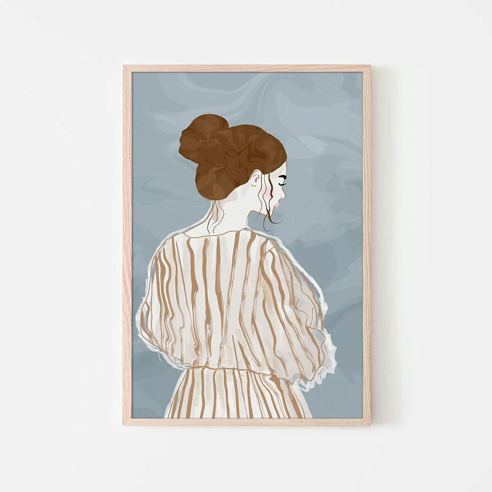 Pensive Woman Striped Dress - Image 6