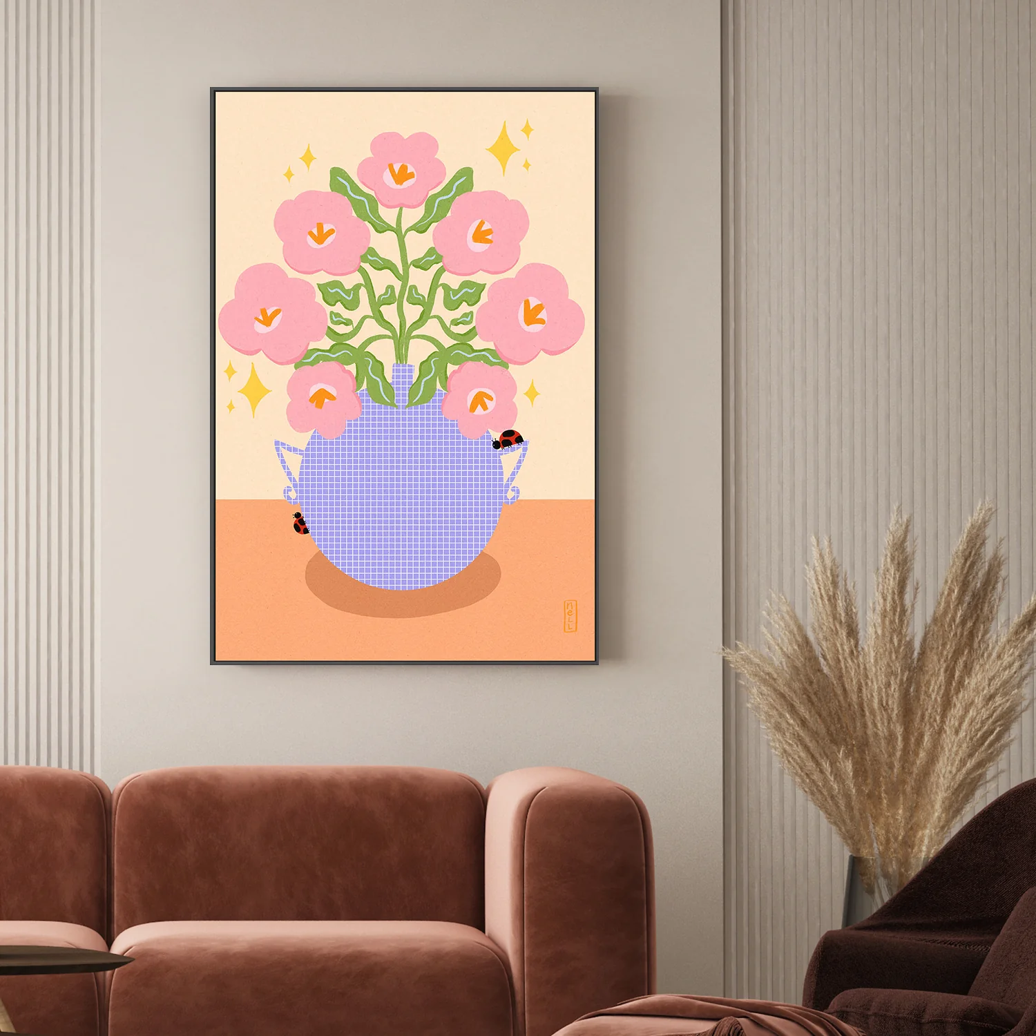 Pink Retro Flowers in a Vase Illustration - Image 2