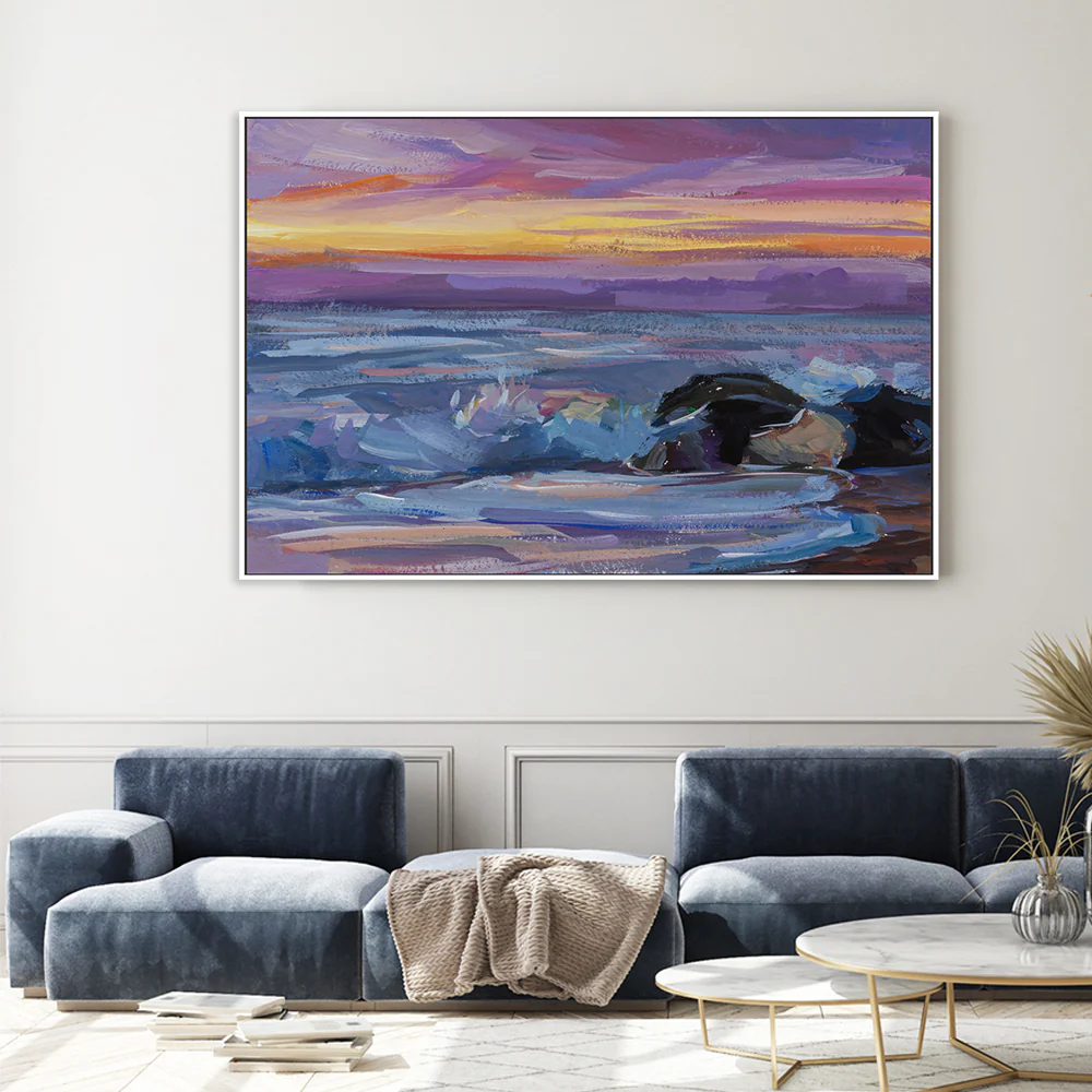 Purple And Yellow Sunset , Hand-painted Canvas - Image 2