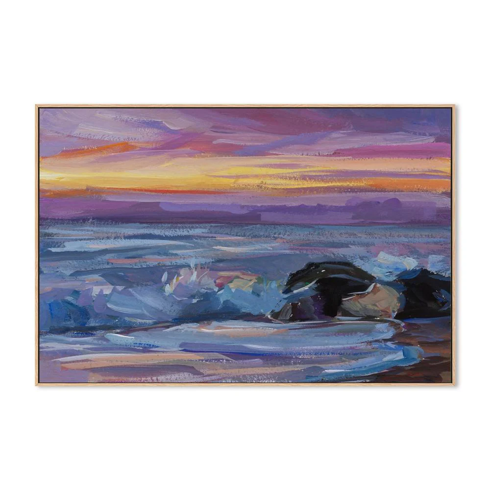 Purple And Yellow Sunset , Hand-painted Canvas - Image 4