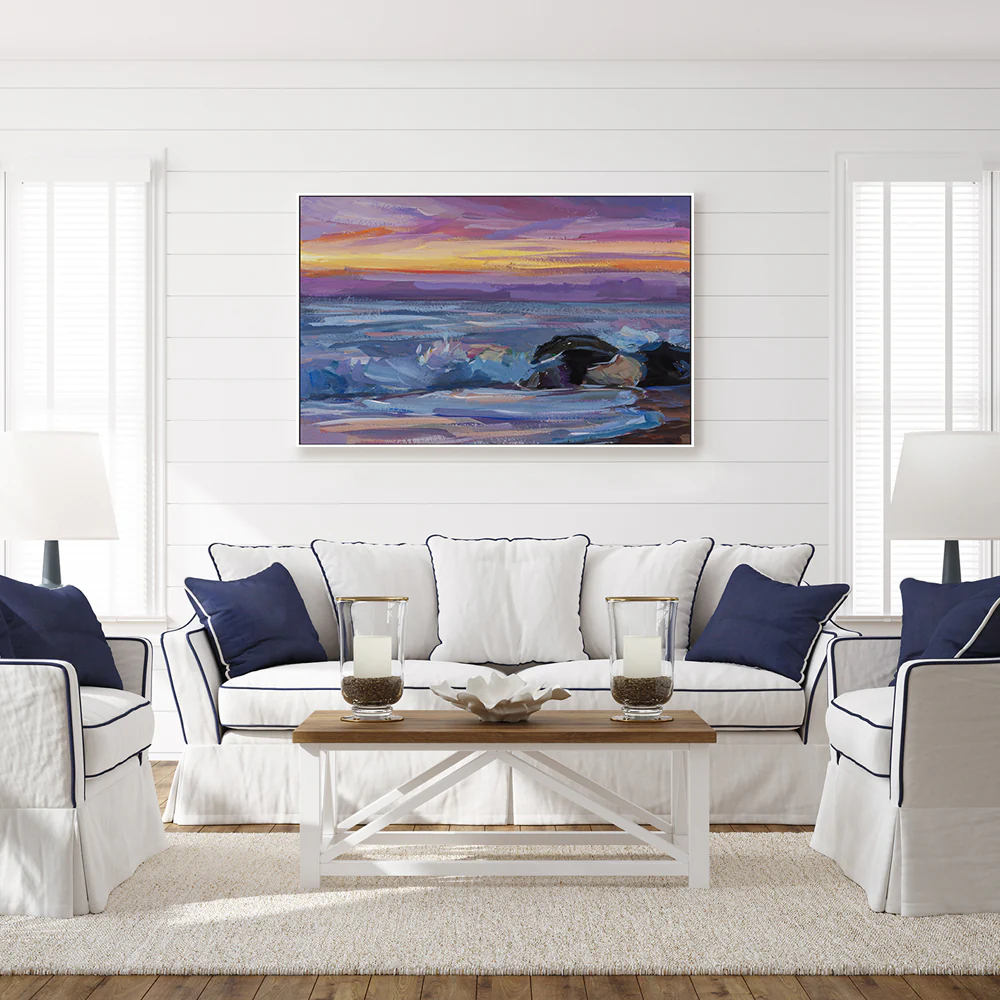 Purple And Yellow Sunset , Hand-painted Canvas - Image 7