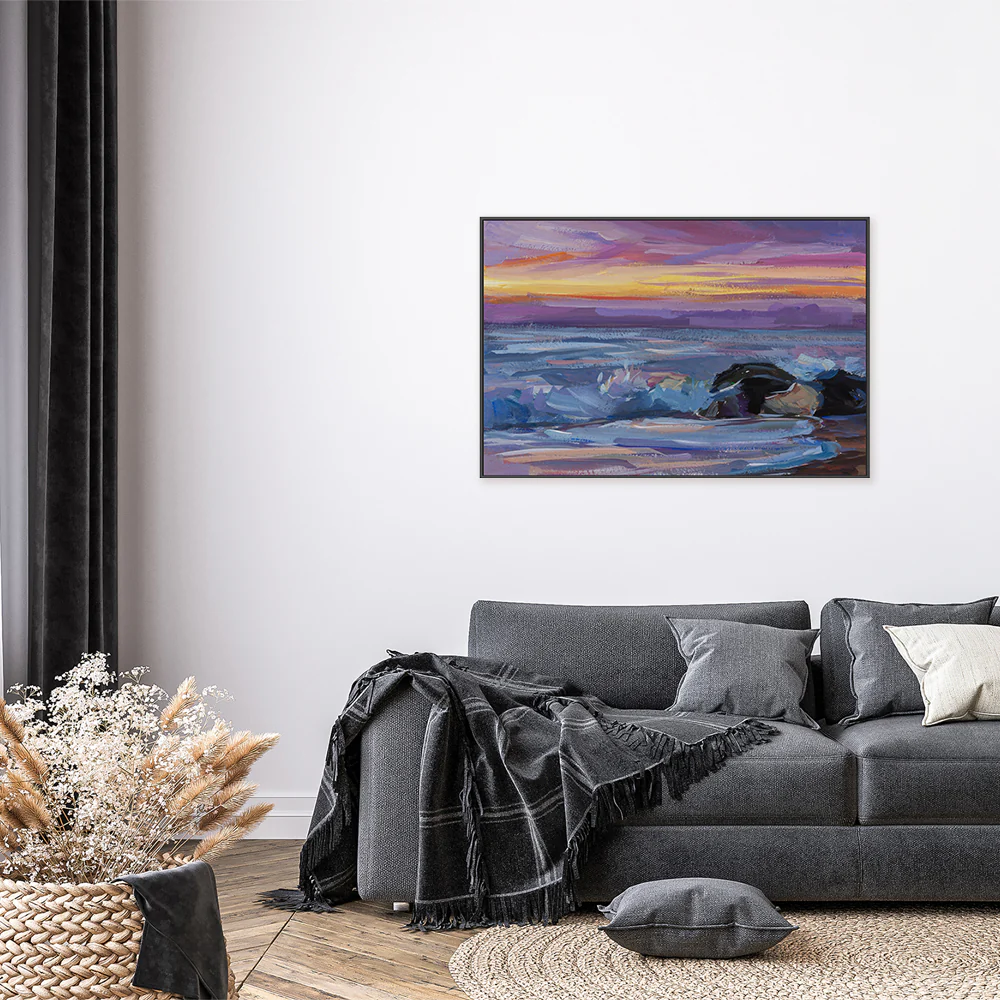 Purple And Yellow Sunset , Hand-painted Canvas - Image 8