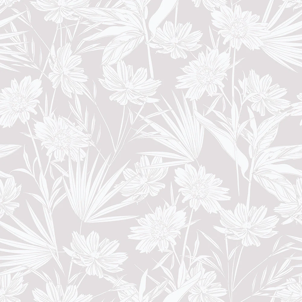 Aster and Fern Grey Wallpaper