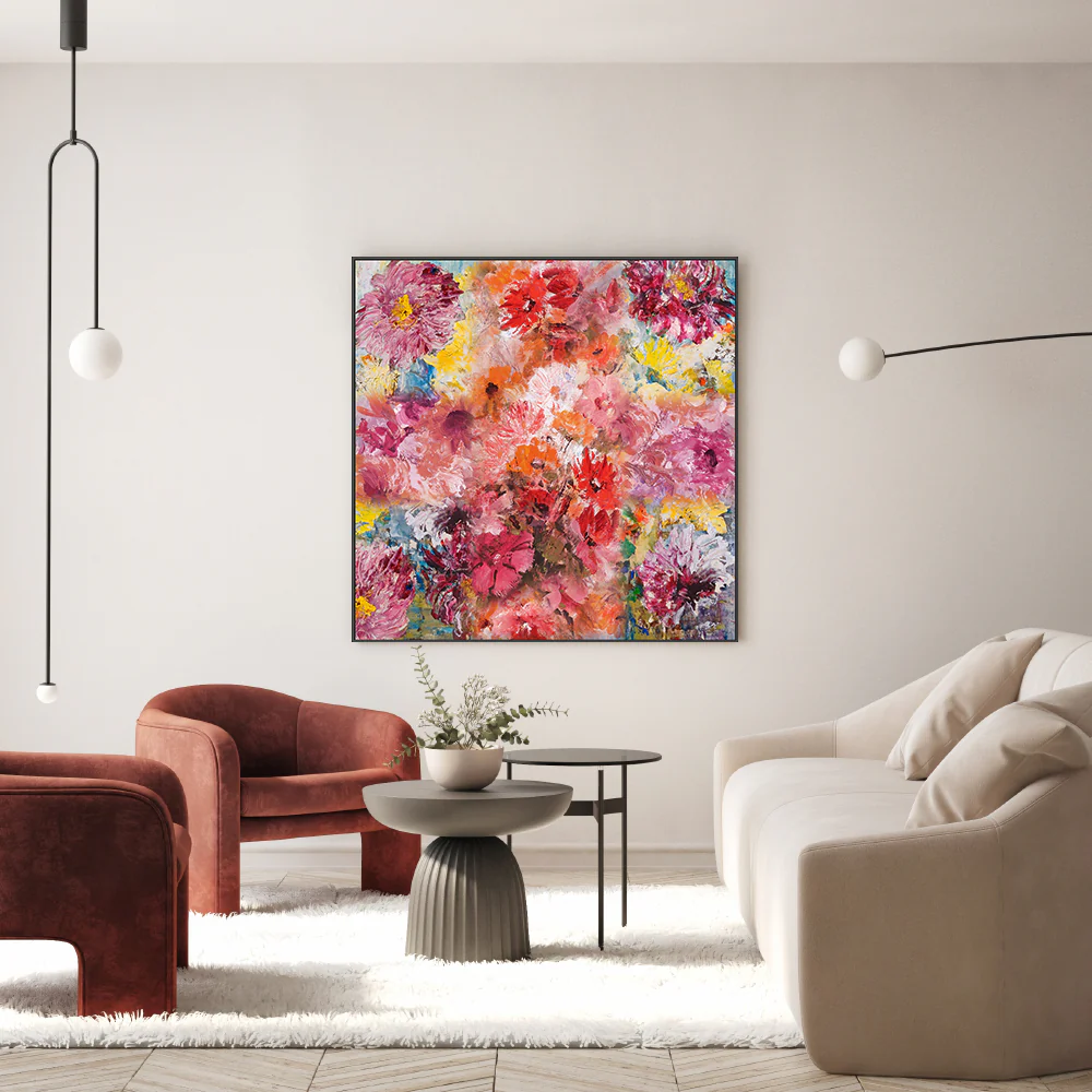 Red Flowers , Hand-Painted Canvas - Image 2