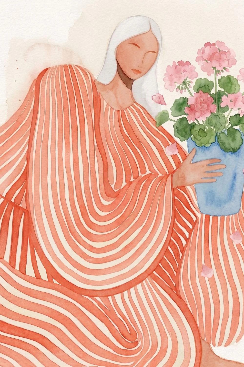 Serene Woman Pink Flowers