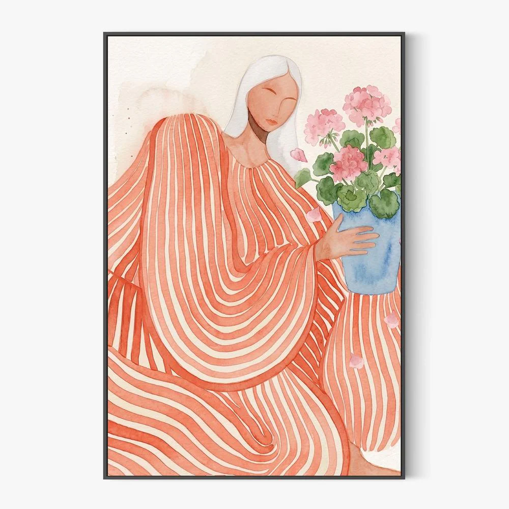 Serene Woman Pink Flowers - Image 3