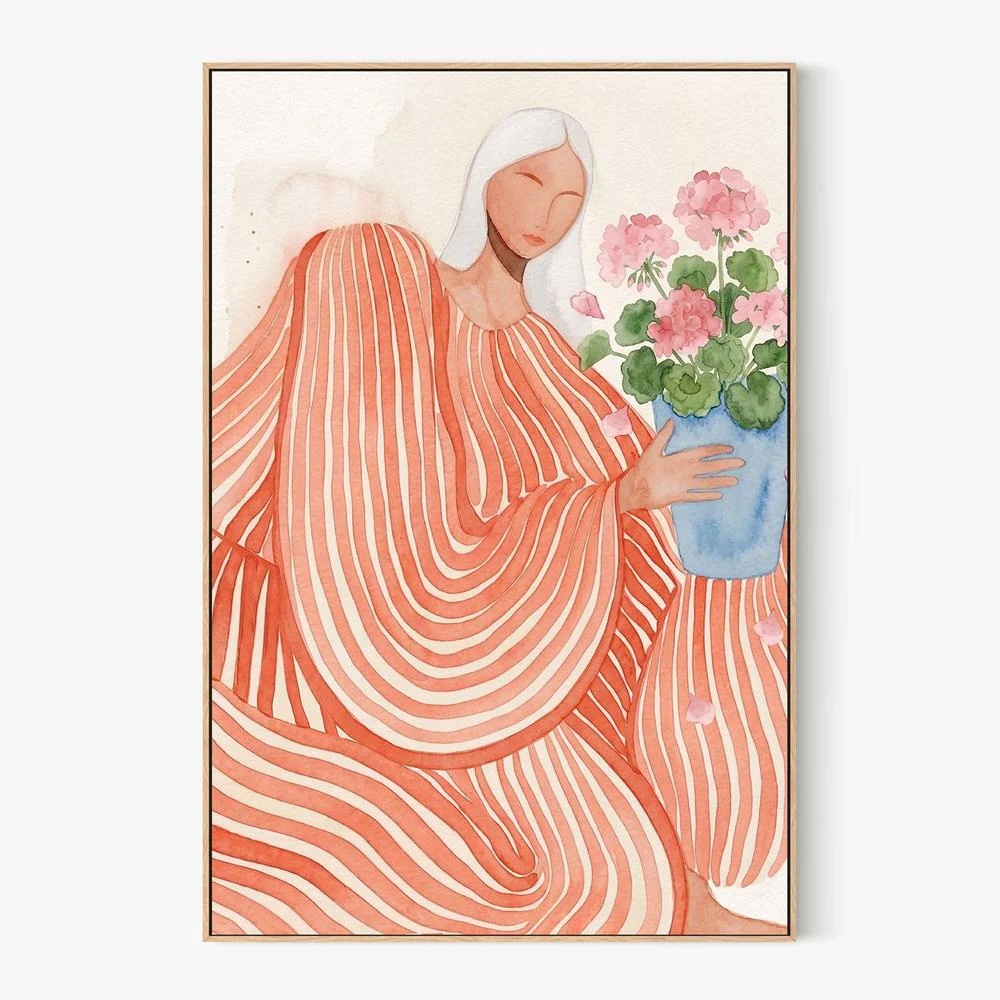 Serene Woman Pink Flowers - Image 4