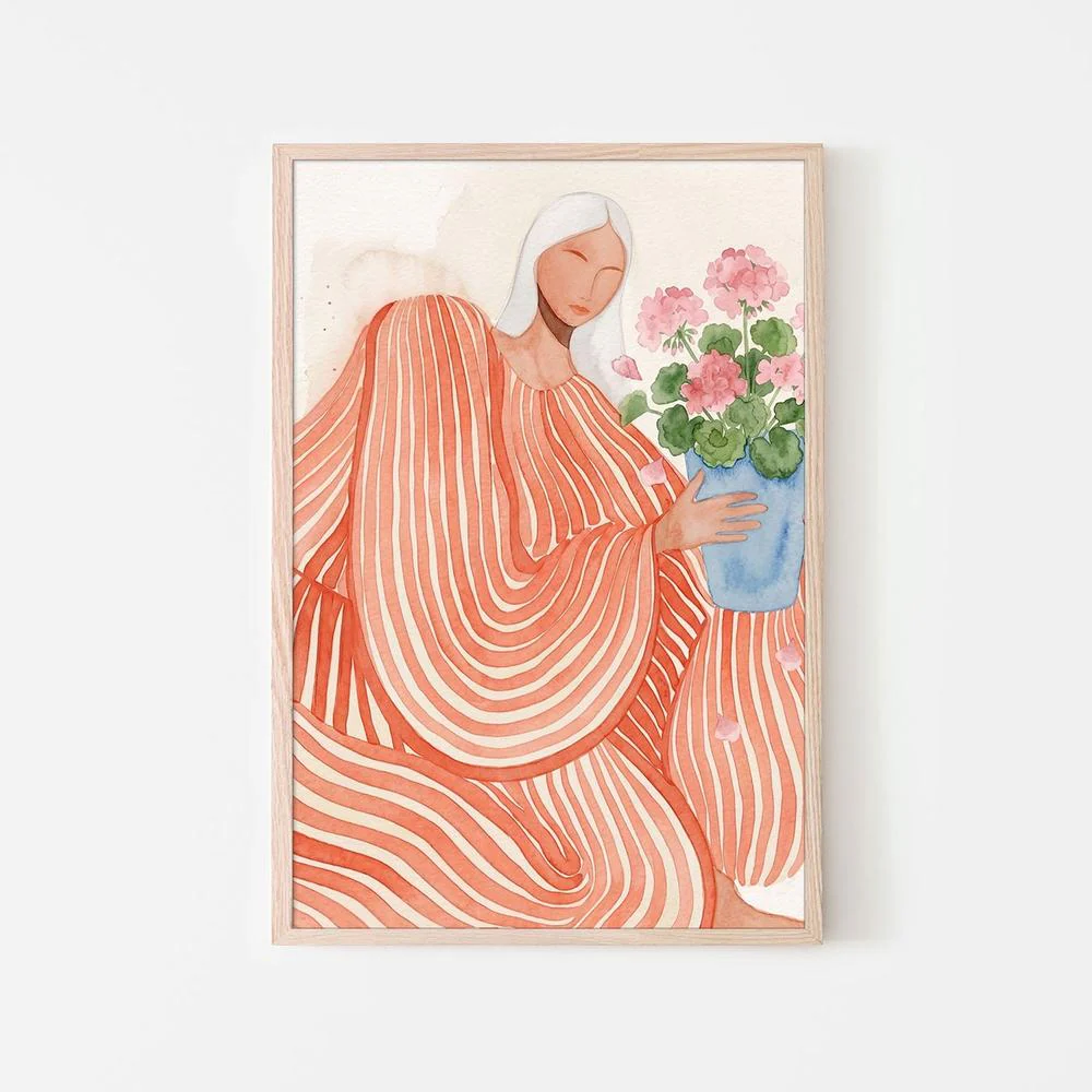 Serene Woman Pink Flowers - Image 6