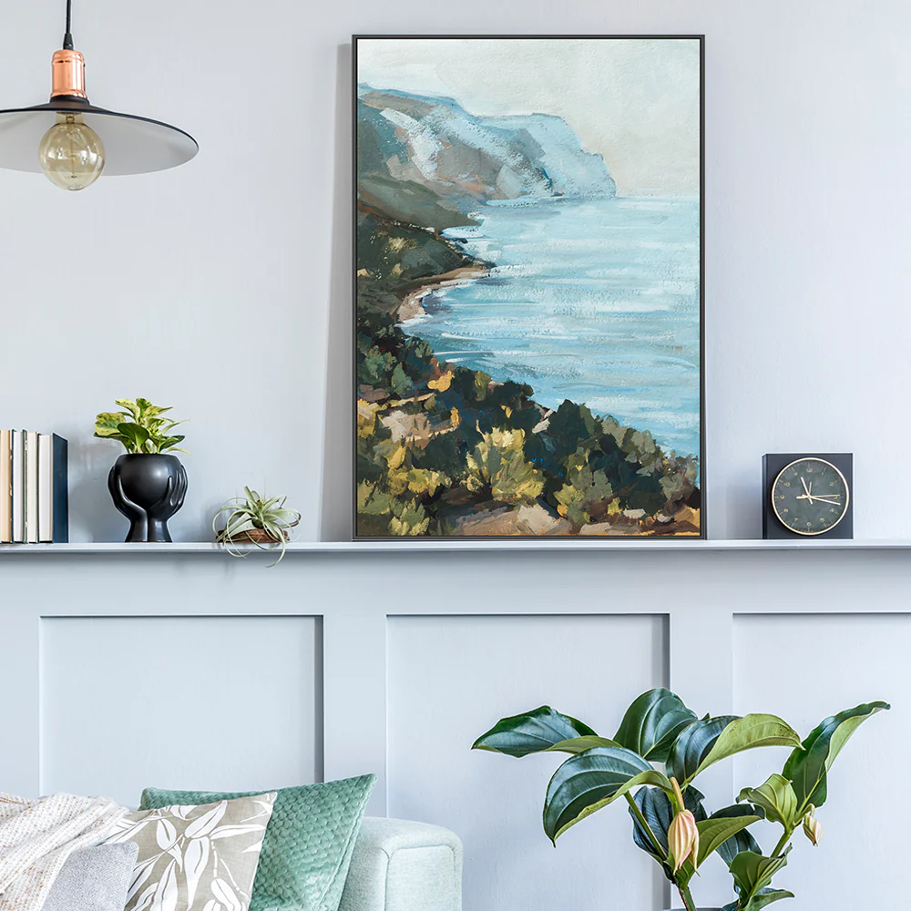 Shimmering Blue Coast , Hand-painted Canvas - Image 2