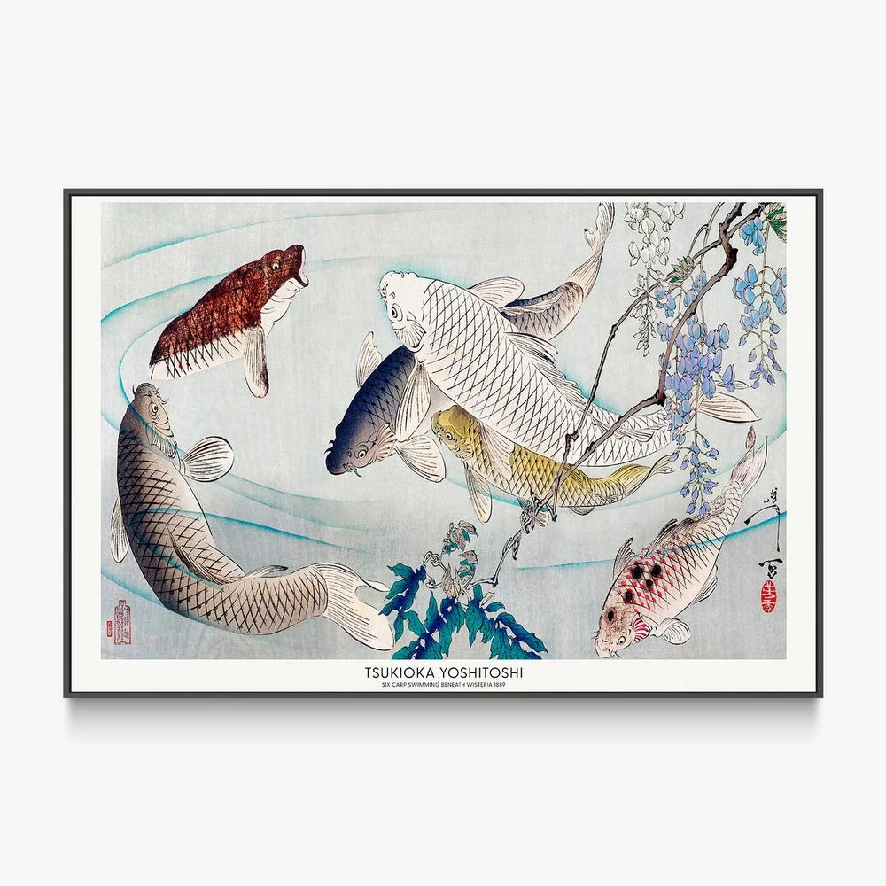 Six Carp Swimming Beneath Wisteria (1889) - Image 3