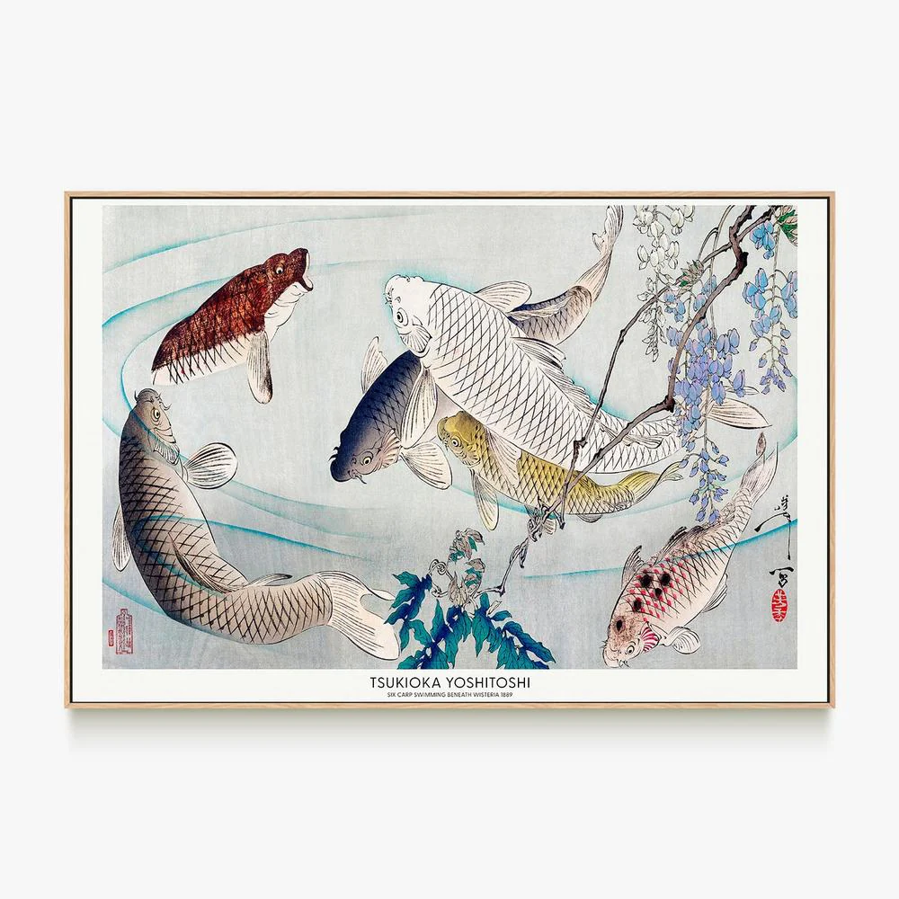 Six Carp Swimming Beneath Wisteria (1889) - Image 4